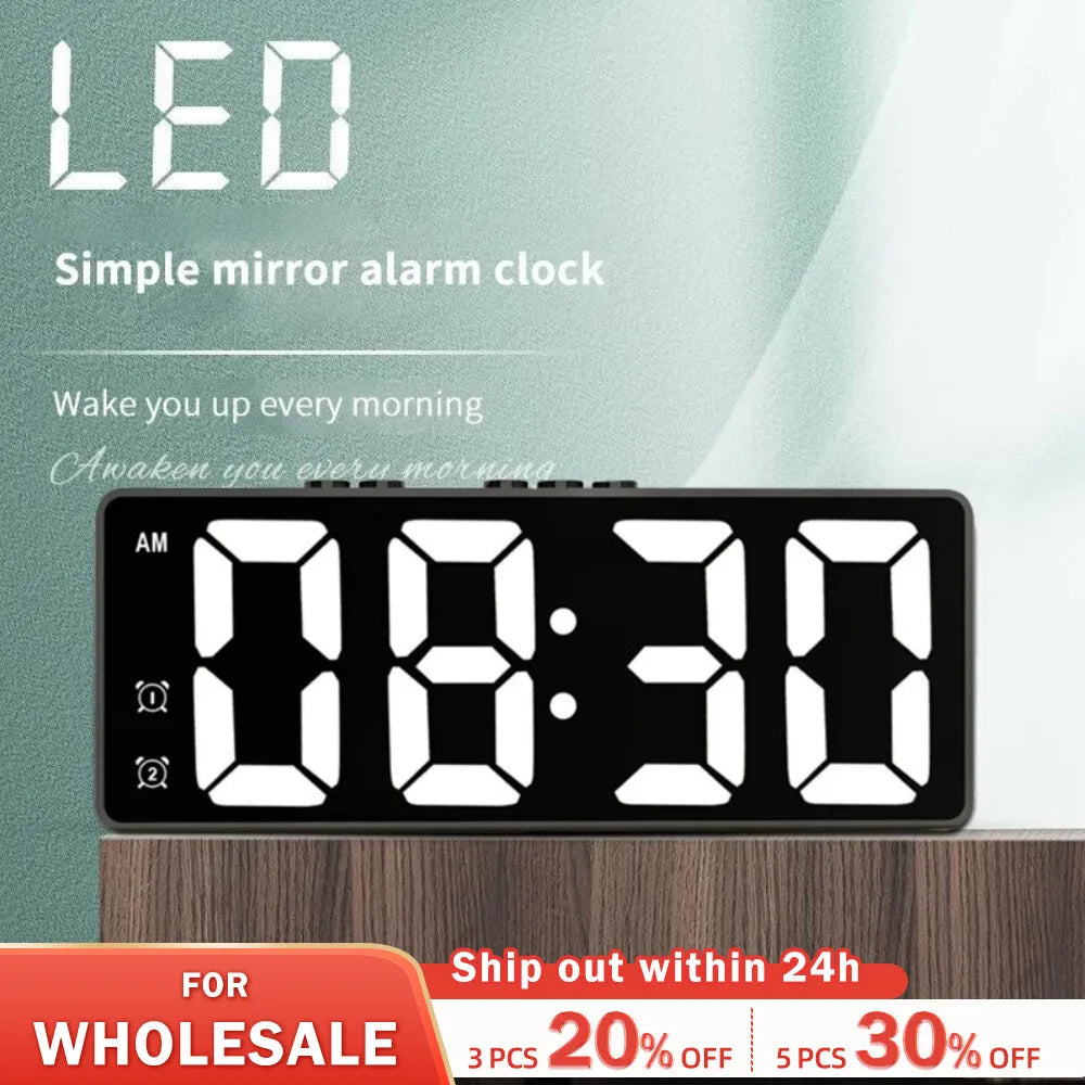 LED Mirror Table Clock Digital Alarm Snooze Display Time Desktop Electronic Table Clocks Desktop Clock