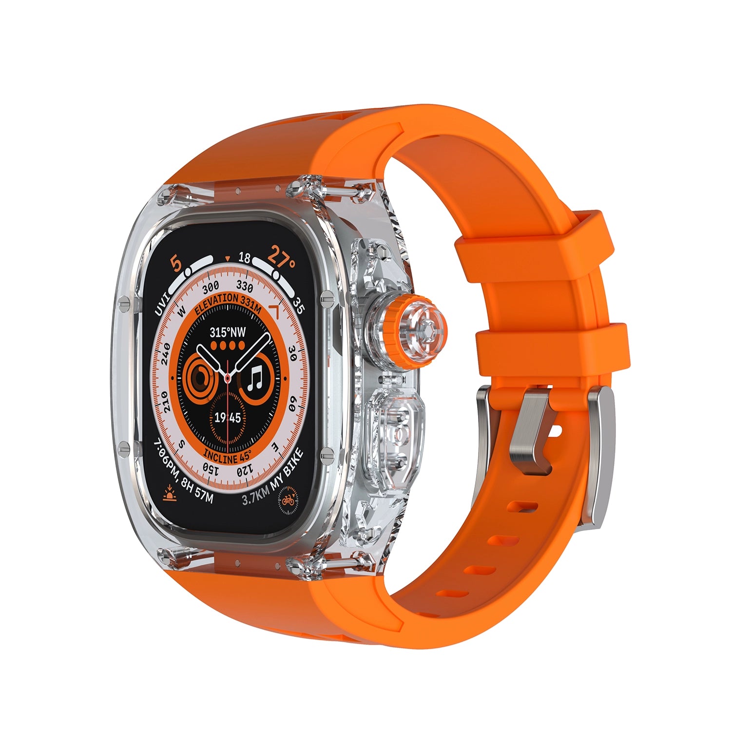 iwatch ultra49mm stainless steel protective shell silicone strap apple watch applewatch8 generation sports drop-proof all-inclusive transparent shell glacier