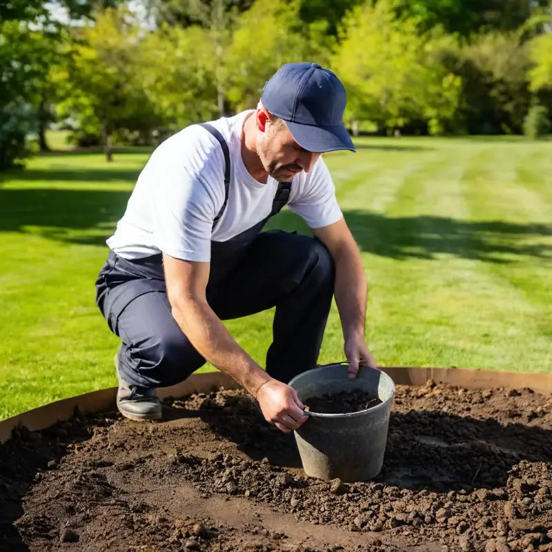 in-ground trampoline uk with man placing gravel inside dug hole