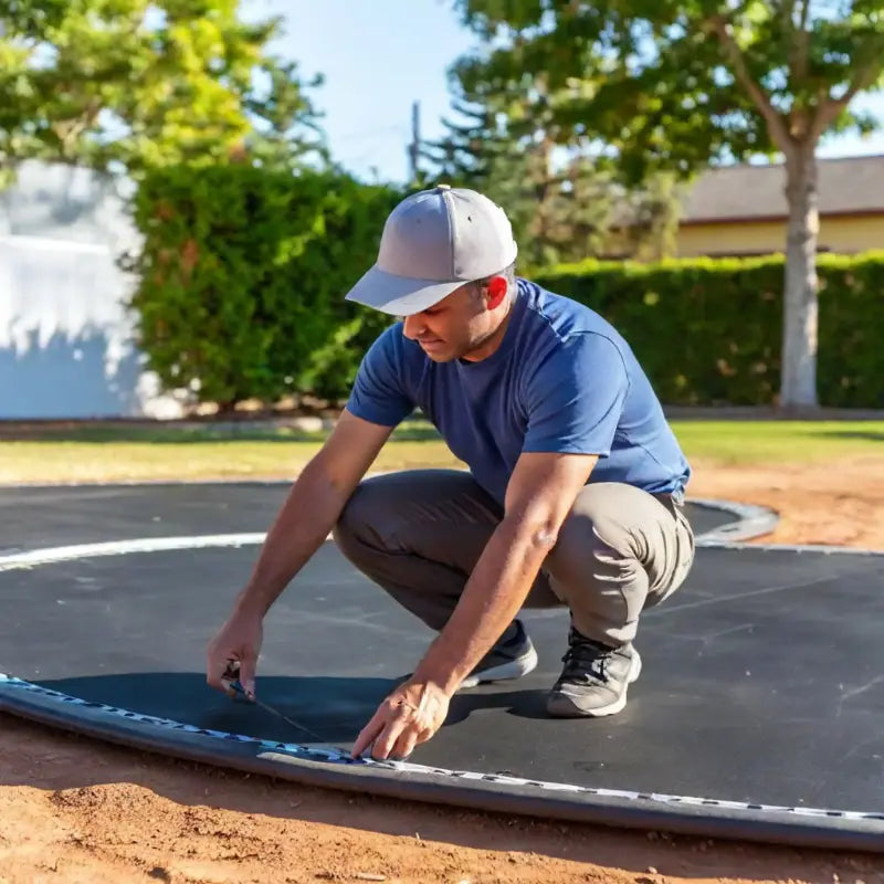 inground vs above ground trampolines with man installing an inground trampoline in his garden