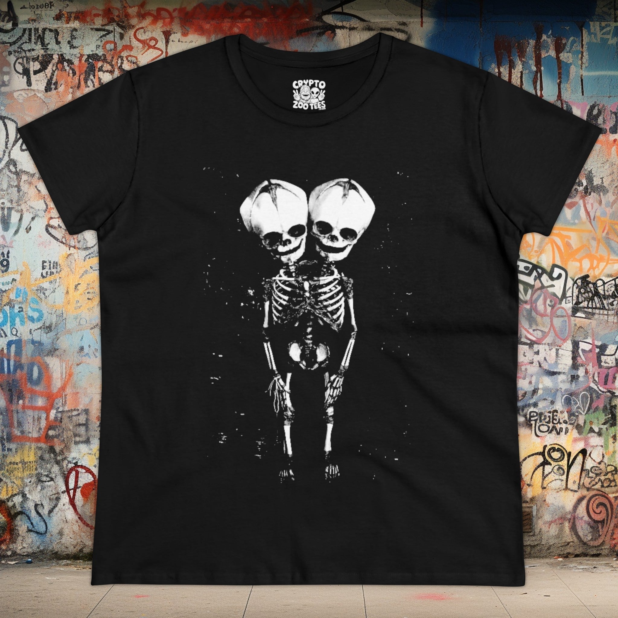 2 Headed Skeleton | Punk Goth | Women's T-Shirt | Cotton Tee | Ladies Tee