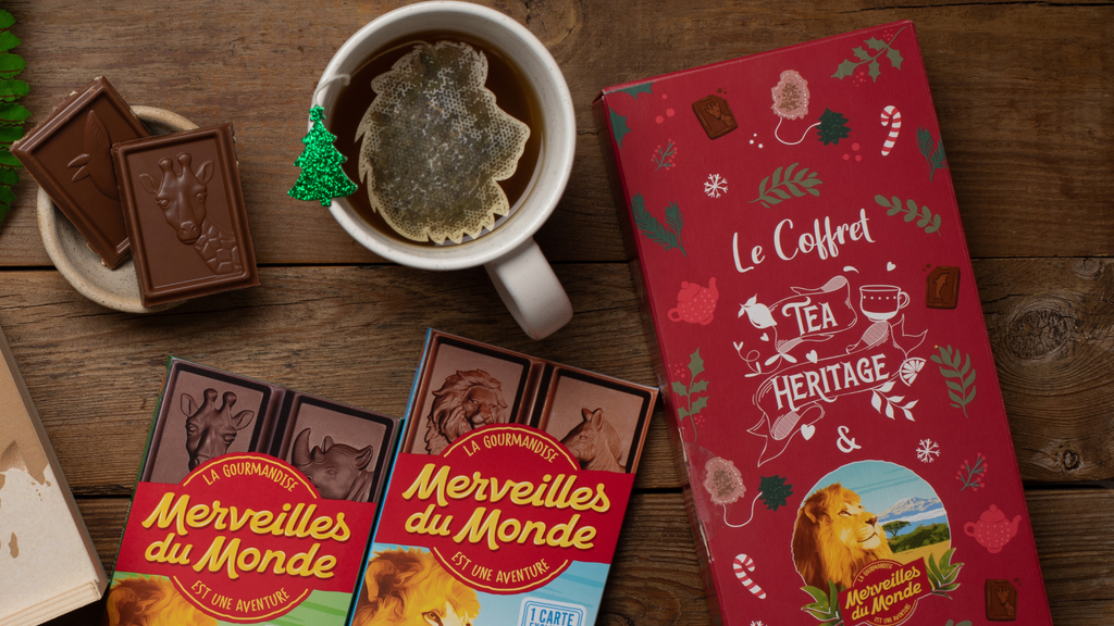  coffret de Noël thé et chocolat, en vente sur la boutique de chocolat en ligne Merveilles du Monde