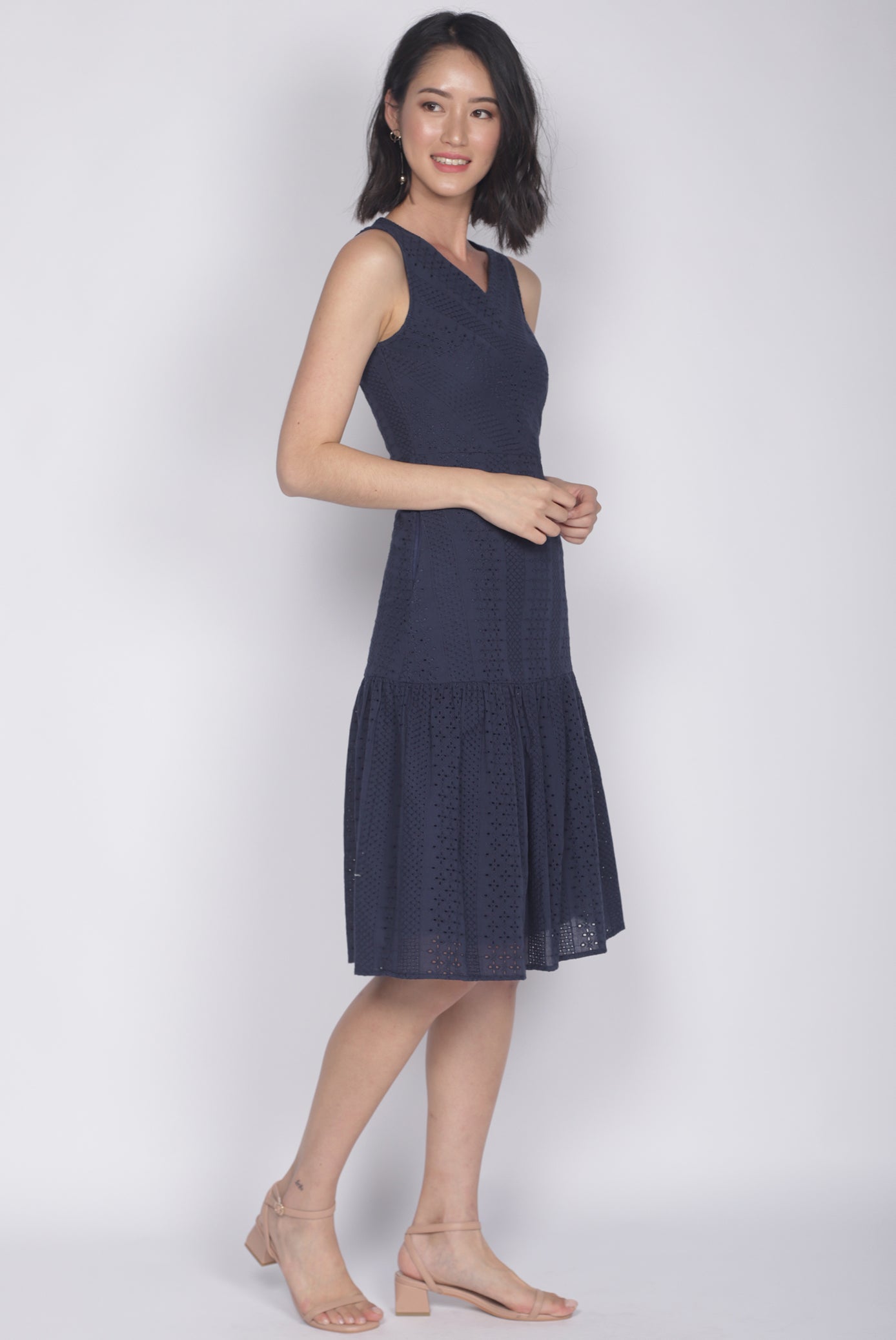 navy blue eyelet dress