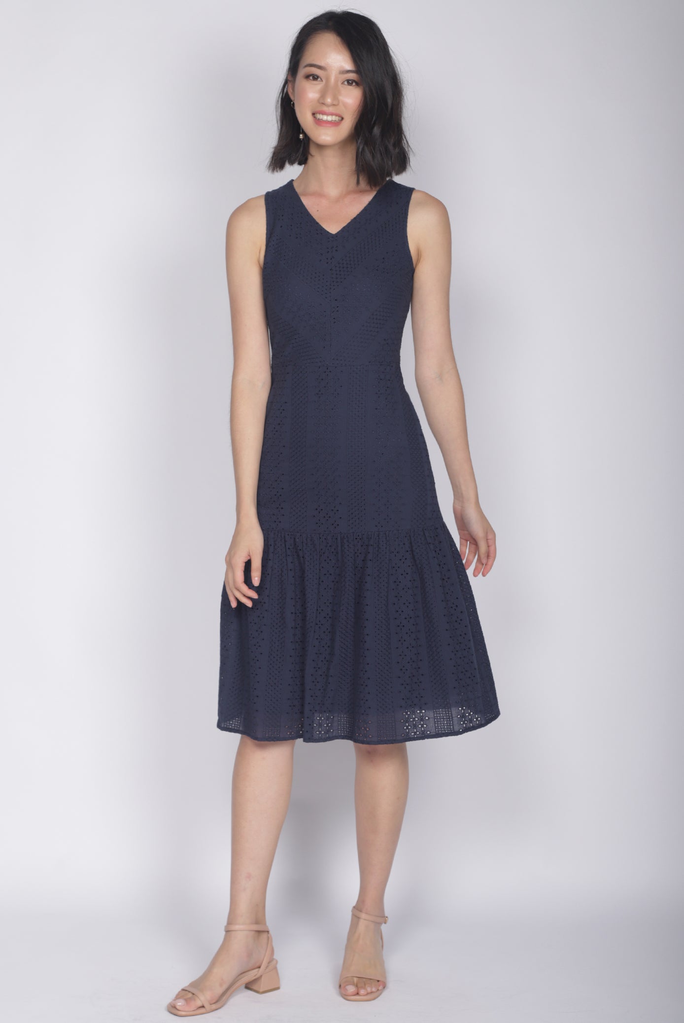 navy blue eyelet dress