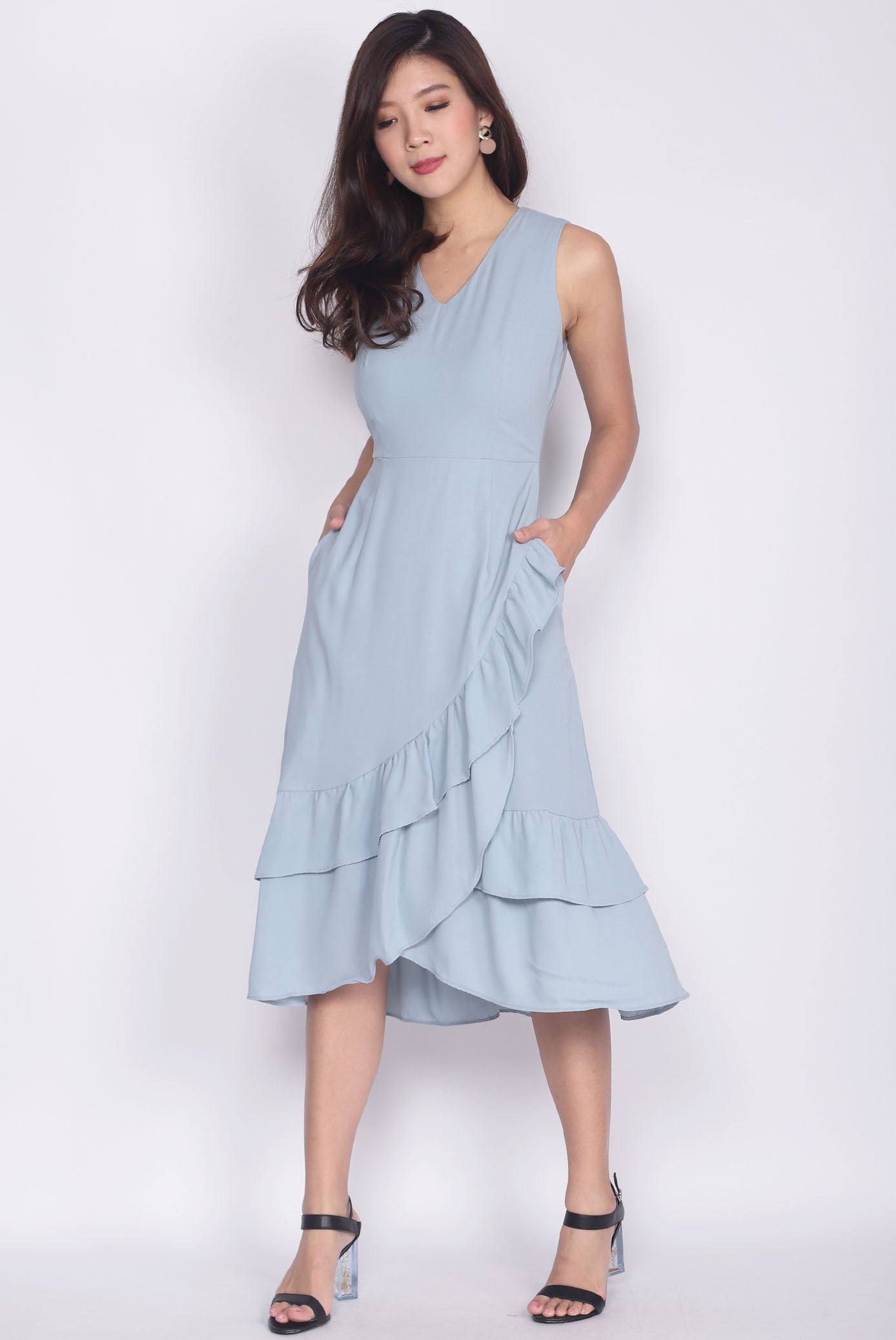 blue fishtail midi dress