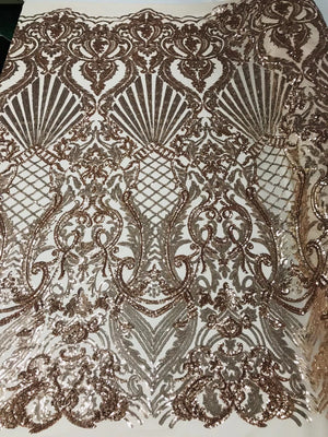 Seashell Geometric Sequins - Clear Iridescent - Embroidered Sequins on 4 Way Stretch Lace Mesh Sold By Yard - Vip Textiles Inc 