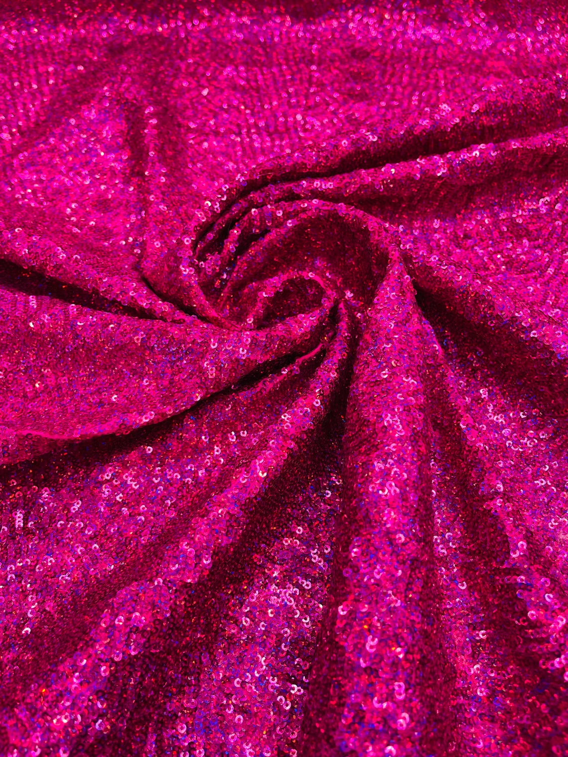Mini Glitz Sequins on Milliskin - Fuchsia Holographic - 4 Way Stretch Milliskin Stretch Spandex Fabric by Yard