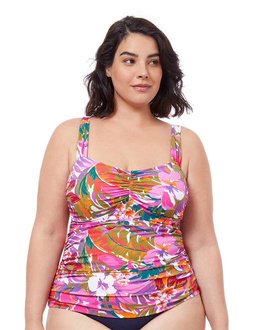 Plus Size Shirred Front One Piece Swimsuit