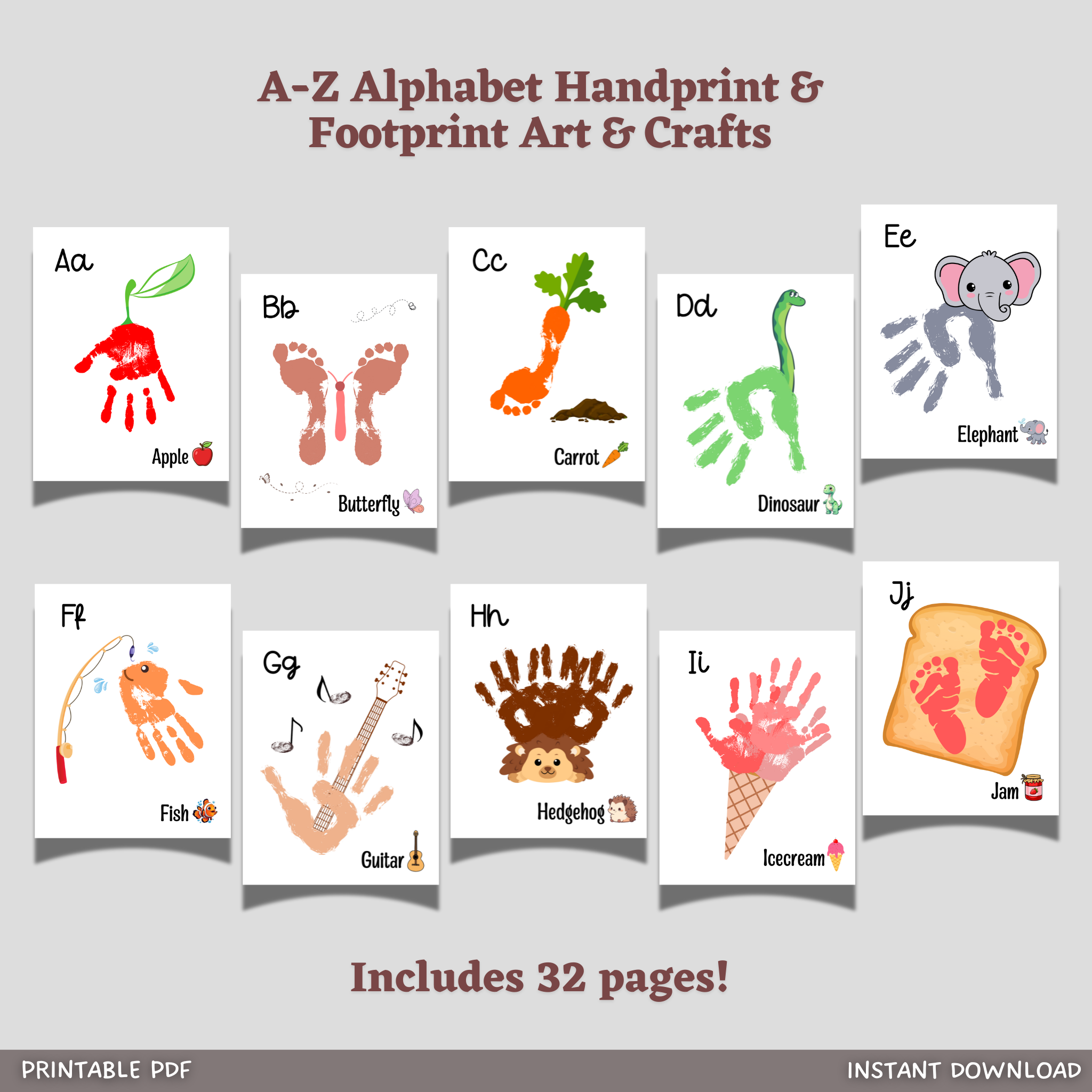 ABC Memory Phonic Book Printable, A-Z Alphabet Handprint Art Crafts