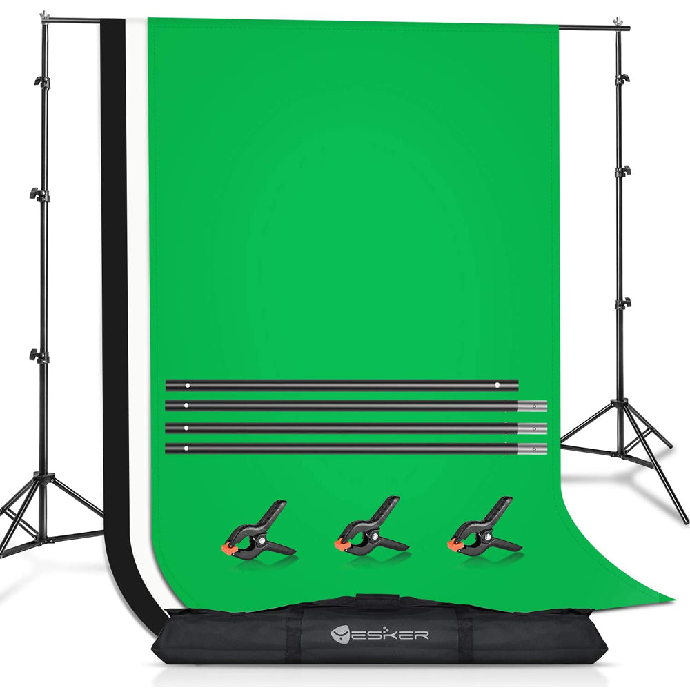 Yesker Backdrop Stand kit with 3 Muslin White Black Green Screen Backdrops   ft Background Stand for Portrait, Photography and Video Shooting  <!-- Global site tag () - Google Ads: 10811949015 --> <