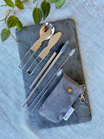 collapsible stainless steel straw and cutlery set