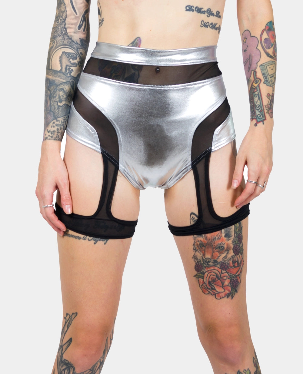 K PROTECTION XXX HOTPANTS SILVER   BLACK MESH