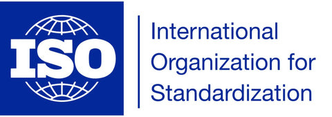 Logo de la ISO, International Organization for Standarization en azul y blanco