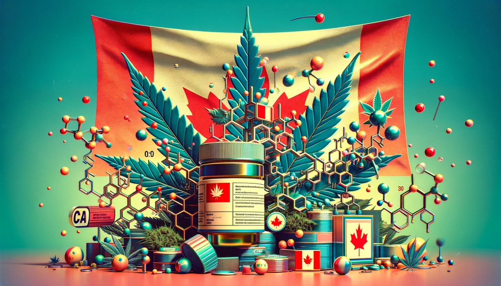 Canadian flag with cannabis prducts in front