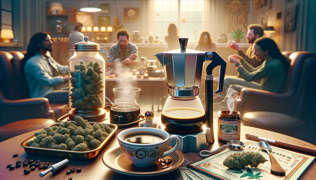 Coffee and Cannabis in the forefront and socailizing in the background.png