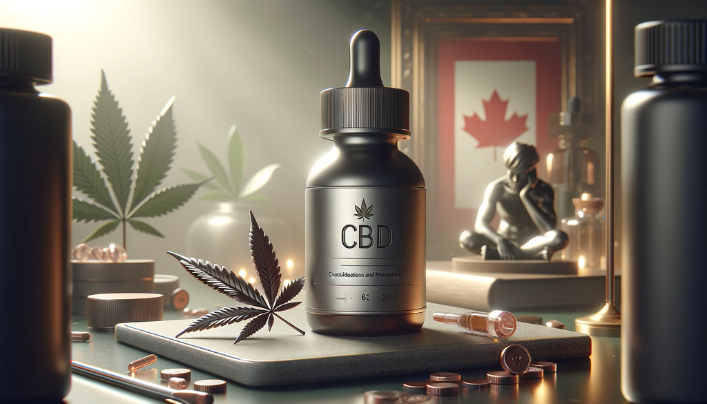 A bottle of CBD oil with a veteran and a cannabis leaf