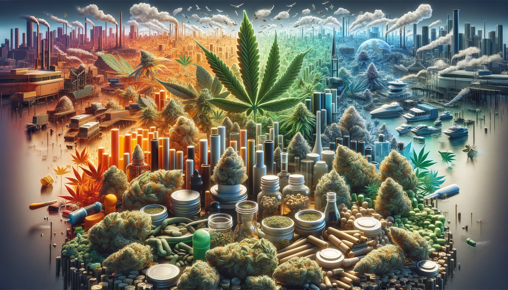 Dipiction of Cannabis products in the forefront and the challenges in the backgroud