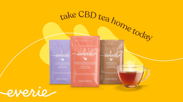 Everie Cannabis Tea Product Line on Yellow Background