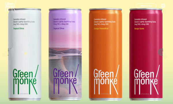 Green Monke Sparkling Cannabis Beverage Product Line on nutral backfround