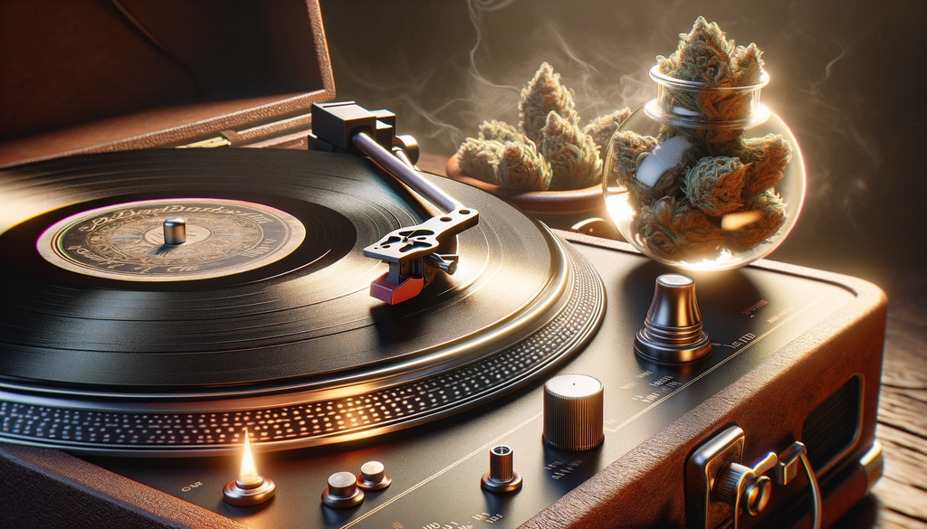 Image of a record player and a bowl of cannabis.png