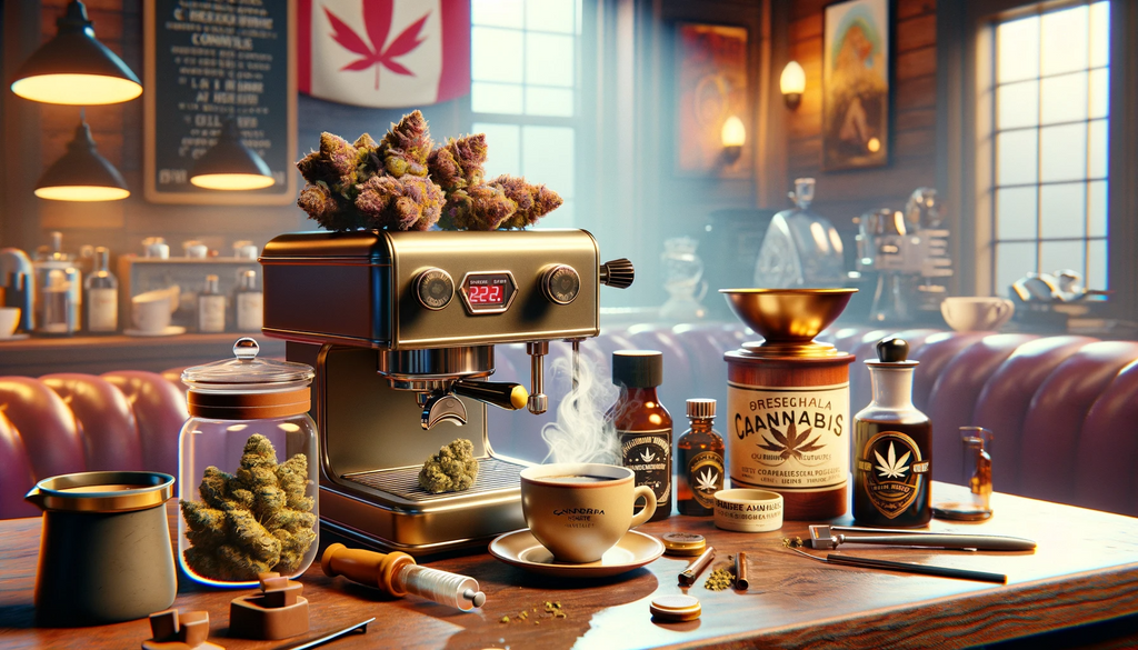 Image of coffee and cannabis on a table