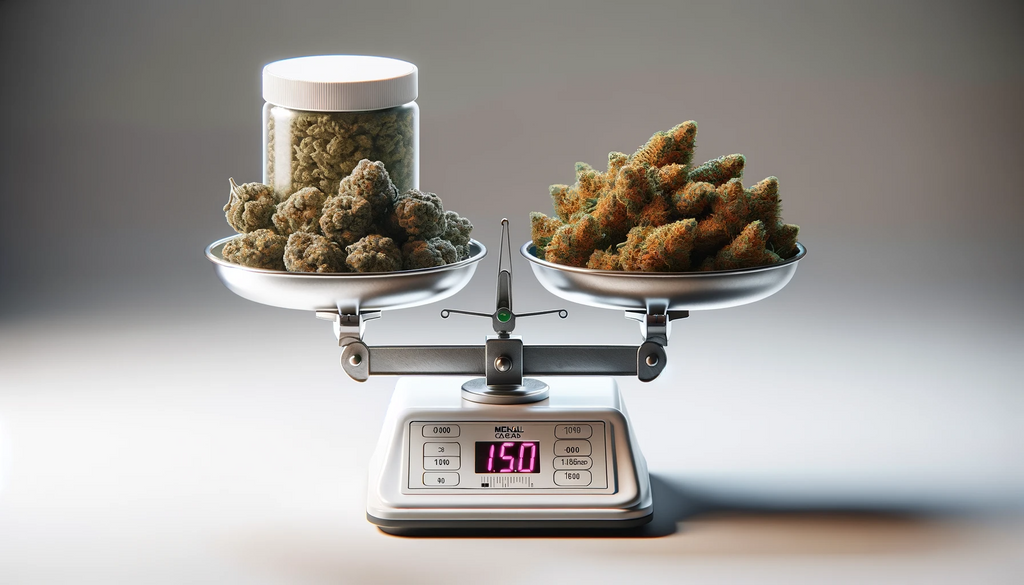 Imaging showing a scale with medical cannabis on one side and recreational on the other