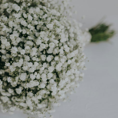 A spherical gypsophila bouquet.