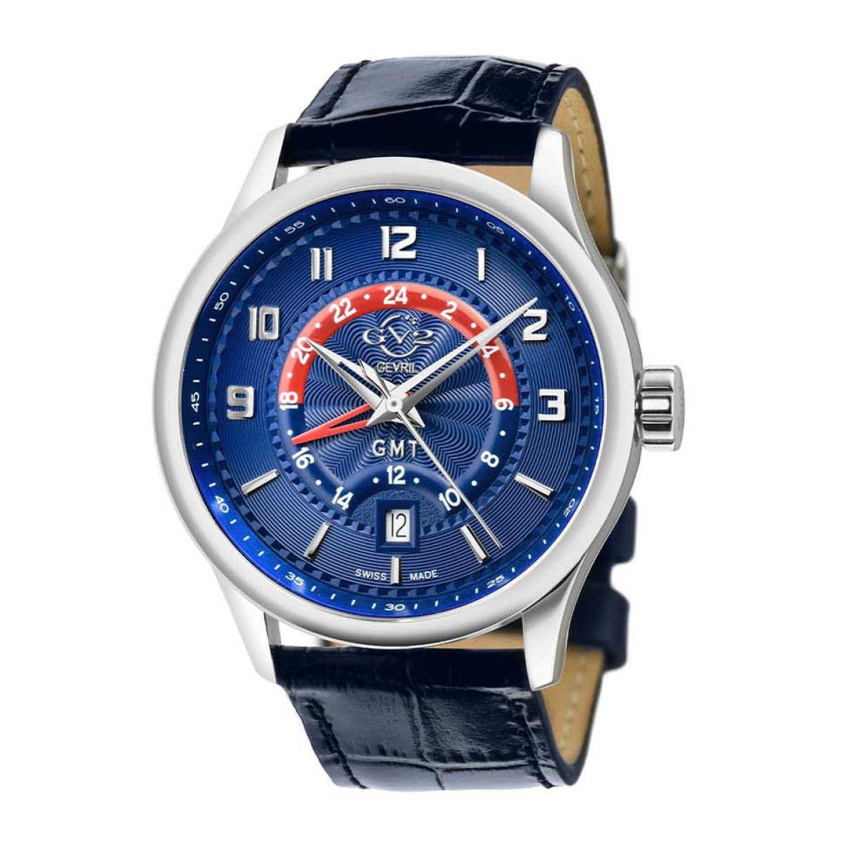 Gevril GV2 Men&apos;s Giromondo Blue Dial Blue Calfskin Leather Watch 42302