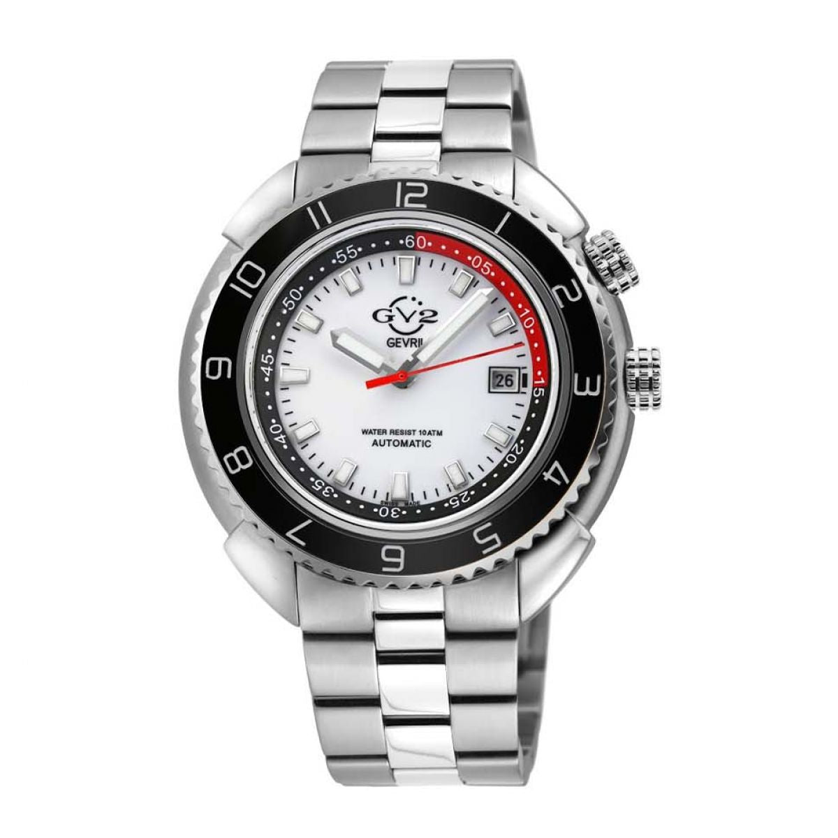 Gevril GV2 Squalo Men&apos;s Swiss Automatic White Dial Stainless Steel Bracelet Date Watch 42400 Heren Horloge
