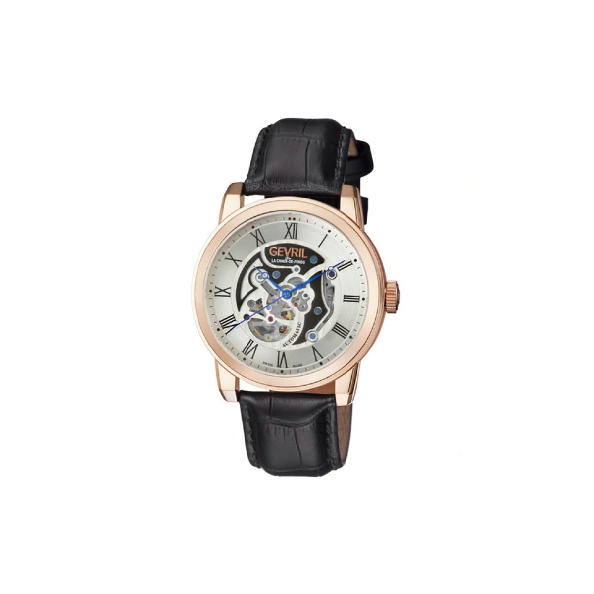 Gevril Men&apos;s Vanderbilt Silver Dial Calfskin Leather Watch 2694S Heren Horloge
