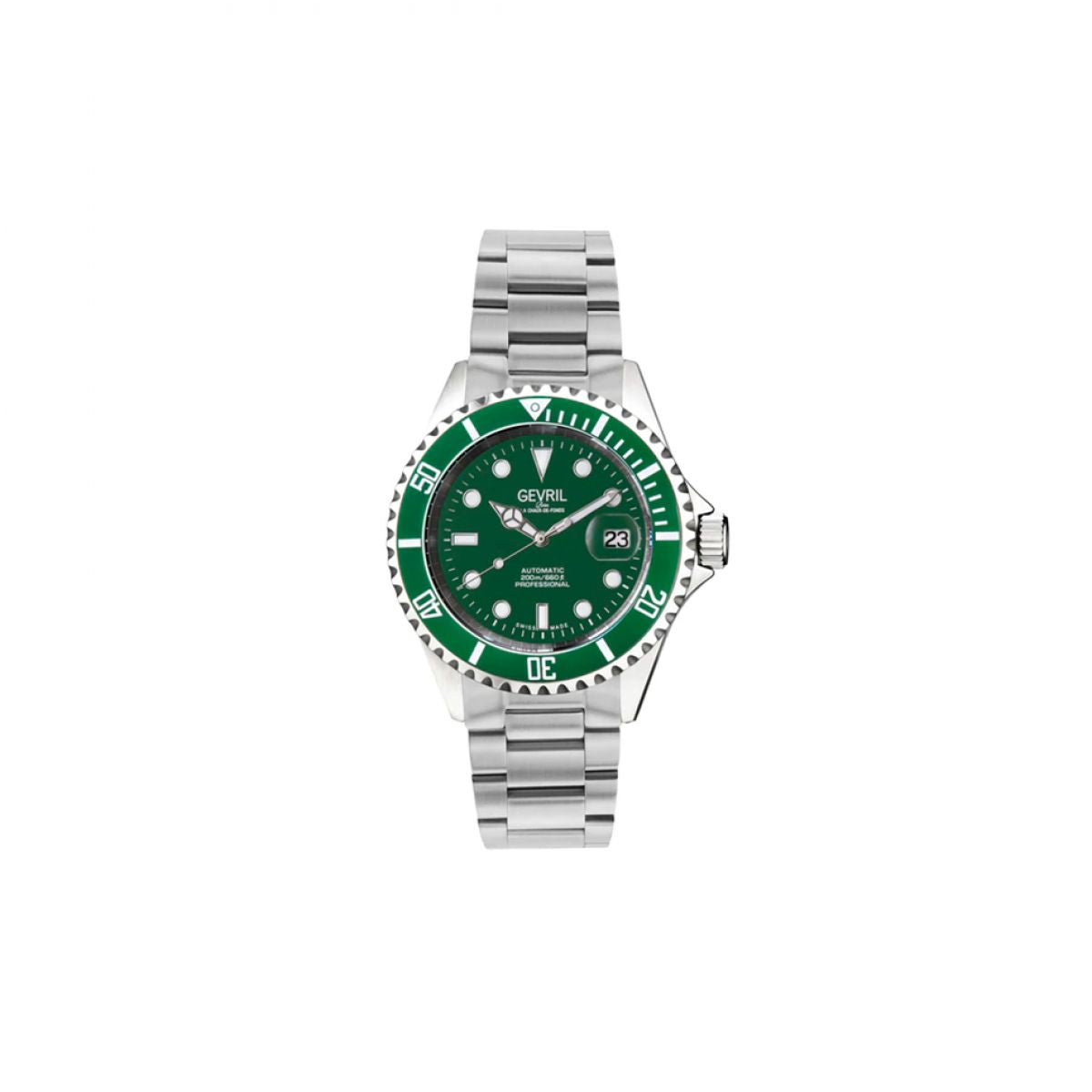 Gevril Men&apos;s Wall Street Green Dial Stainless Steel Bracelet Watch 4859A Heren Horloge