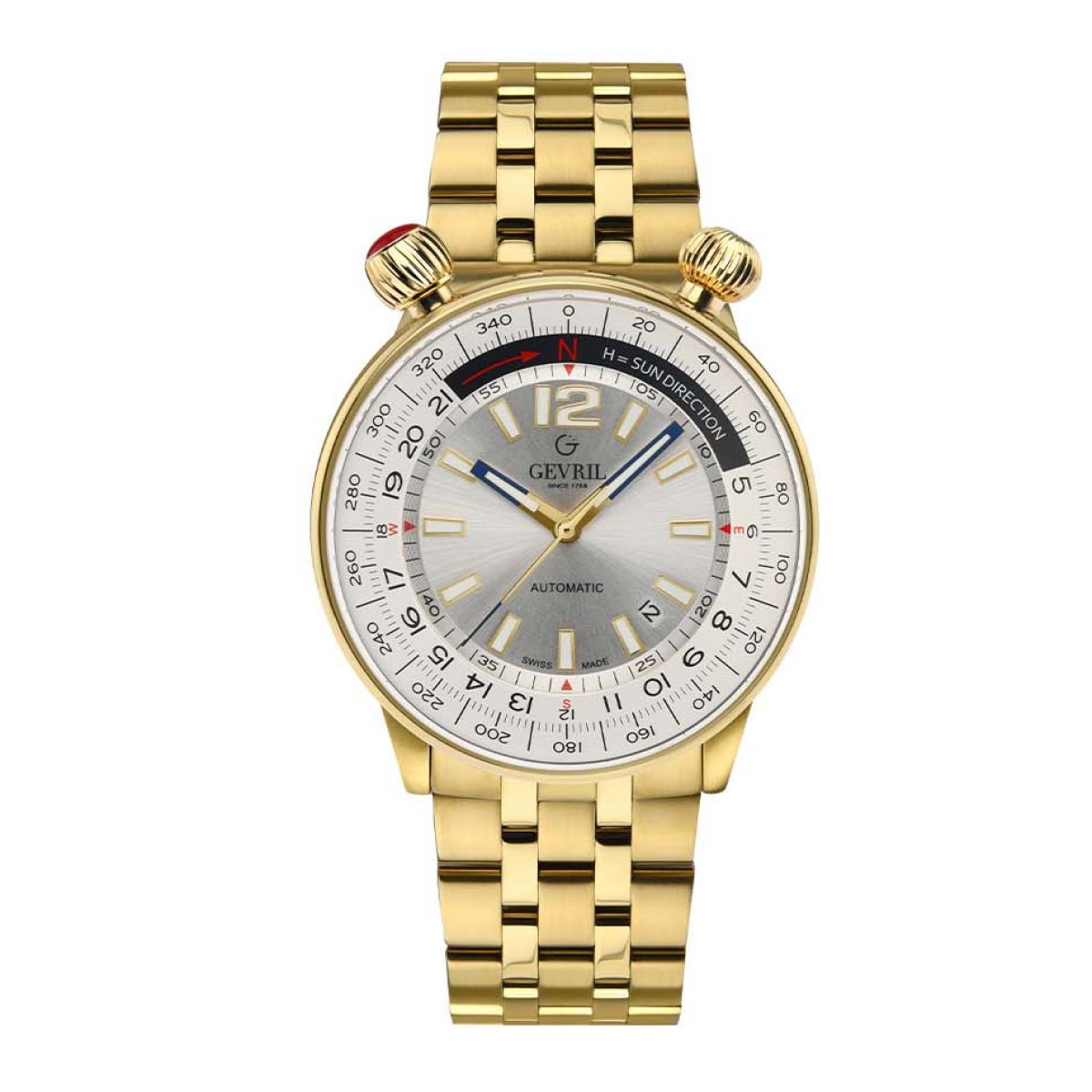 Gevril Men&apos;s Wallabout Silver Dial IPYG Watch 48565 Heren Horloge