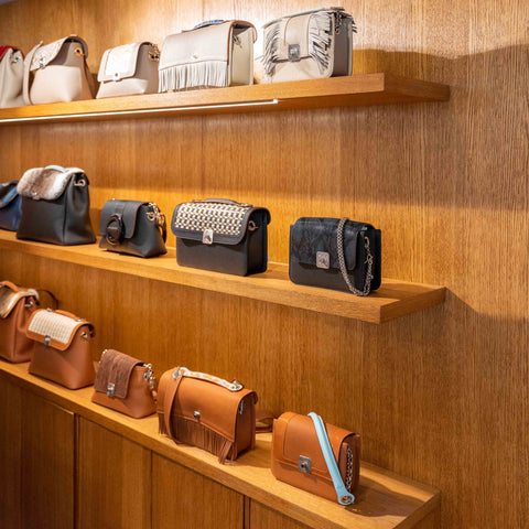 luxury leather handbag collection lolo chatenay on shelf
