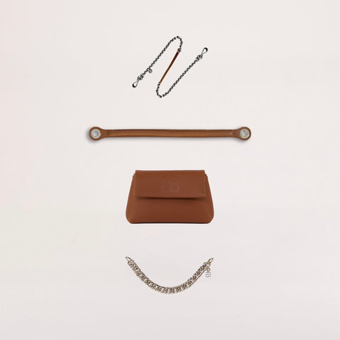 sac à main de luxe lolo chatenay cuir marron avec pièces maroquinerie détachés