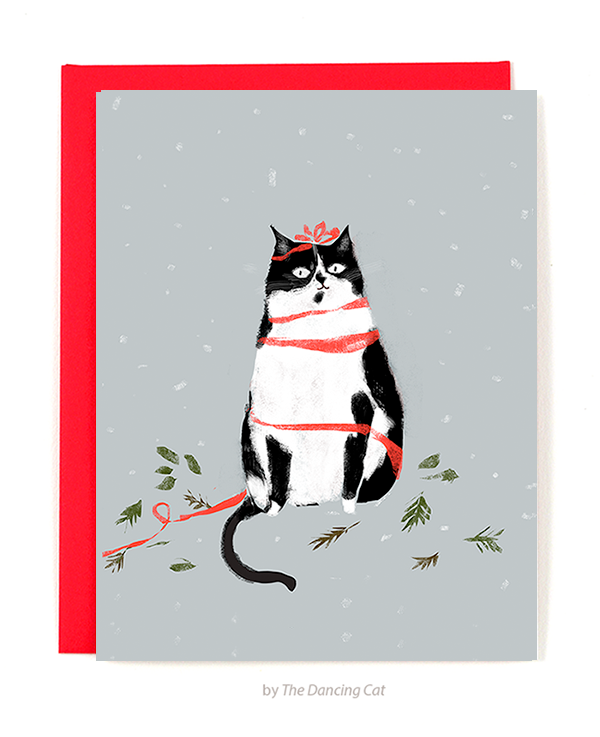 Download Seasons Greetings Christmas Cat Card Tuxedo Cat The Dancing Cat PSD Mockup Templates