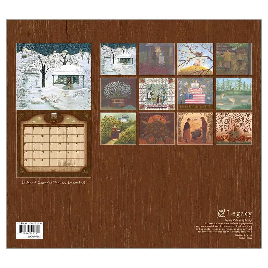 Legacy Homespun American Folk Art 2023 Wall Calendar by Carol Endres