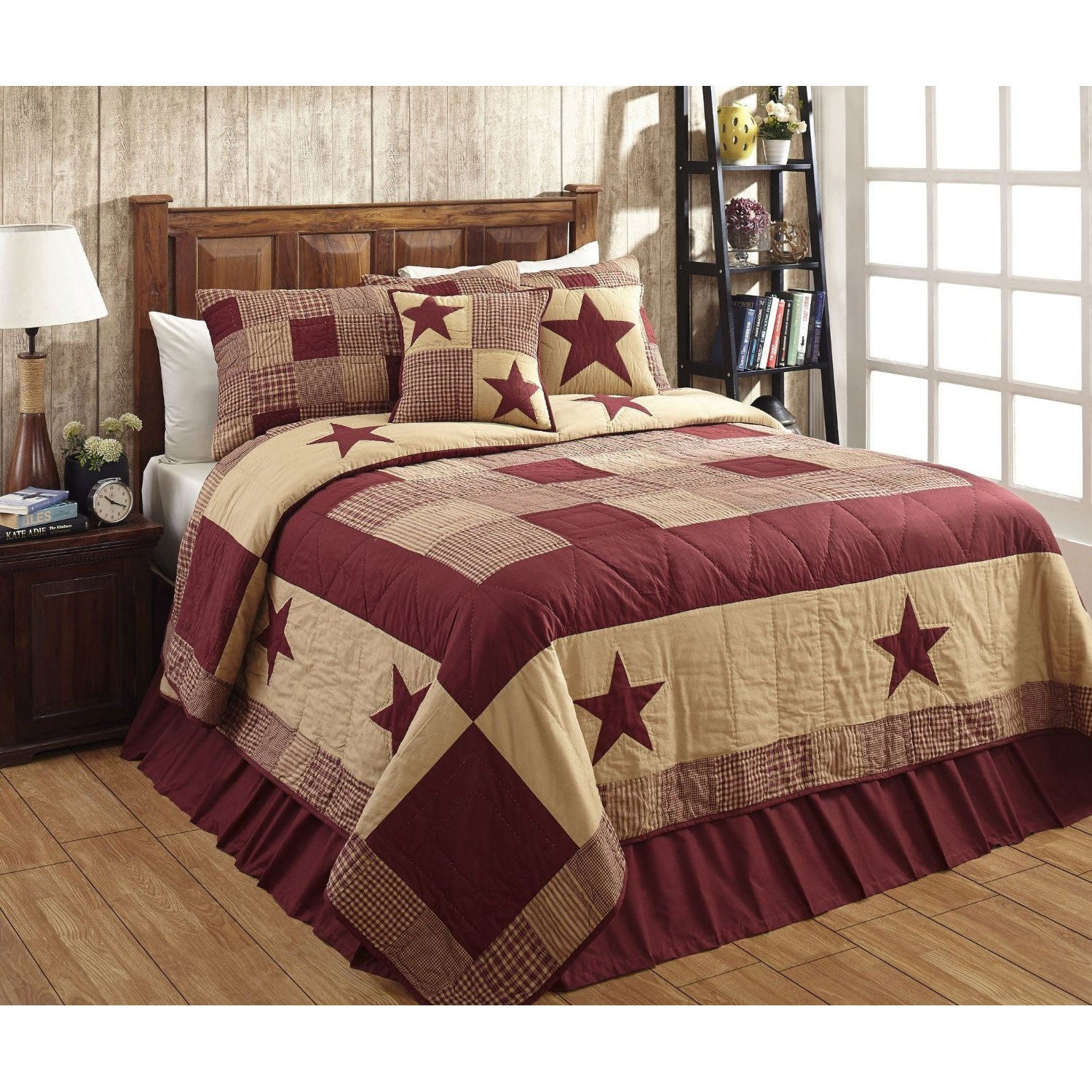 Jamestown Burgundy And Tan Quilted Bedspread And Pillow Shams Set