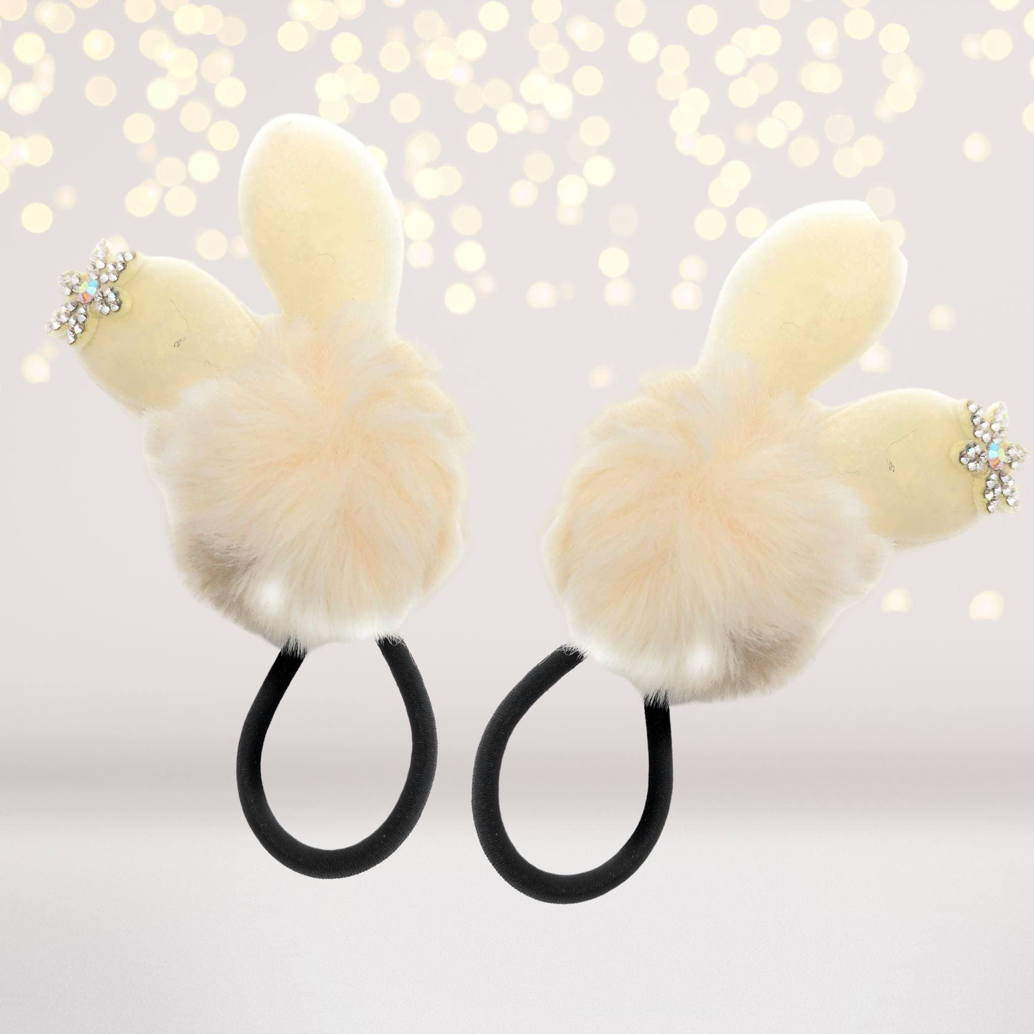 Snow Bunny Pom Pom Fur ball hair elastic ponytail holder with rhinestone snowflake