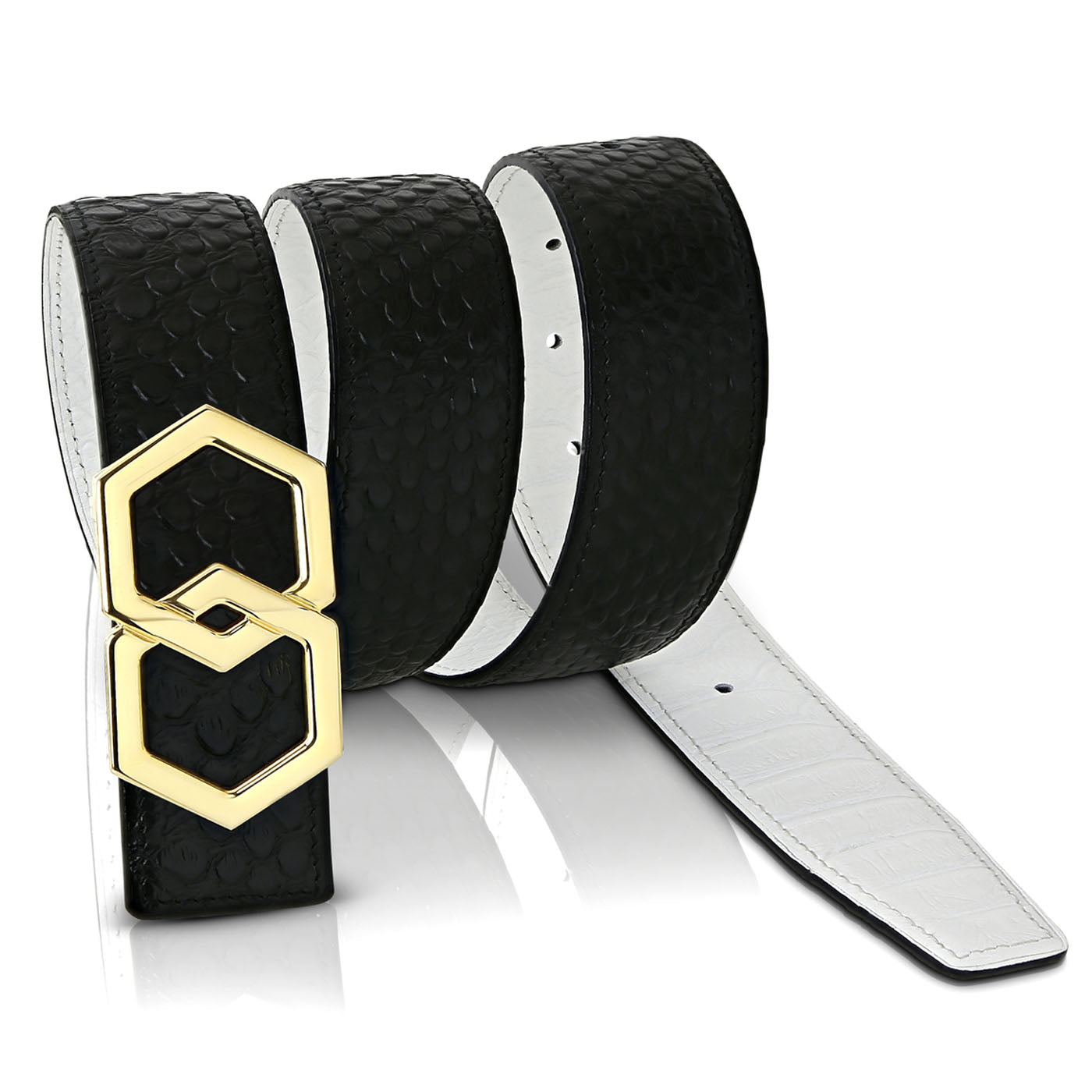 Men's Belt | Black Leather with Silver Buckle| LP 680 Metale | Hextie. Large: 33-34 in / 82-87 cm