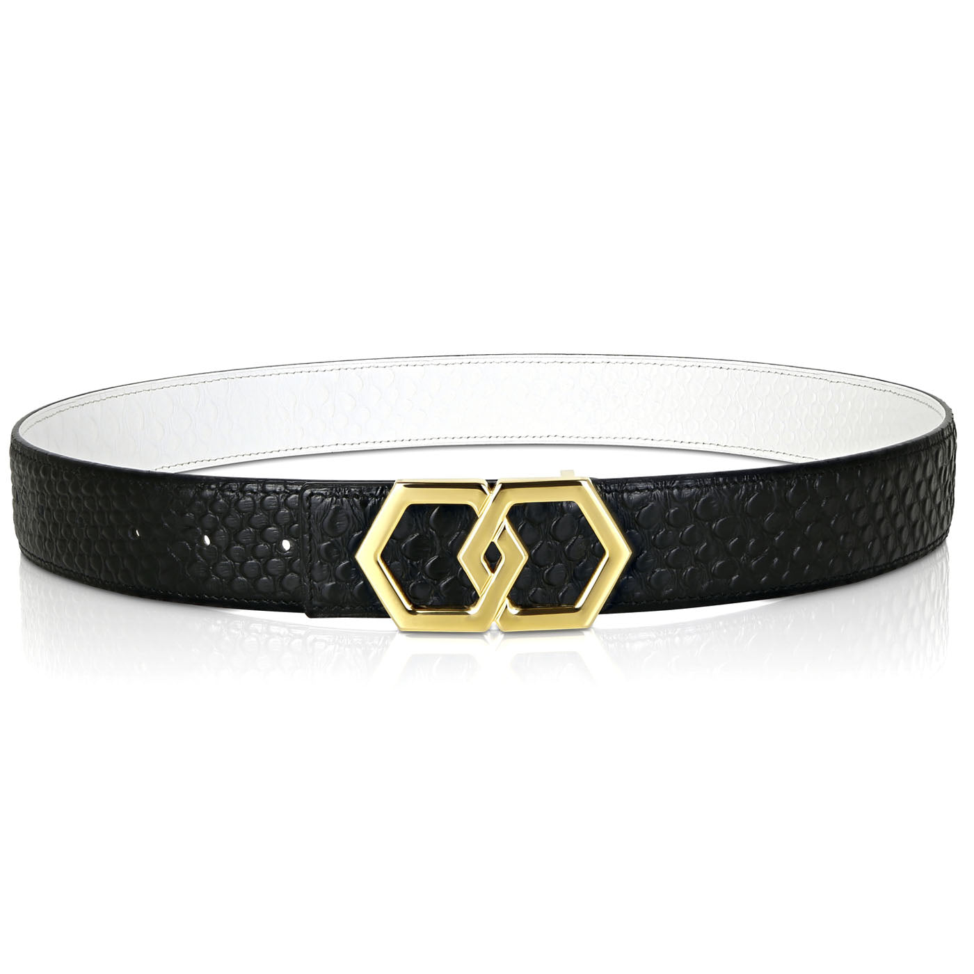 Men's Belt | Black Leather with Silver Buckle| LP 680 Metale | Hextie. Large: 33-34 in / 82-87 cm