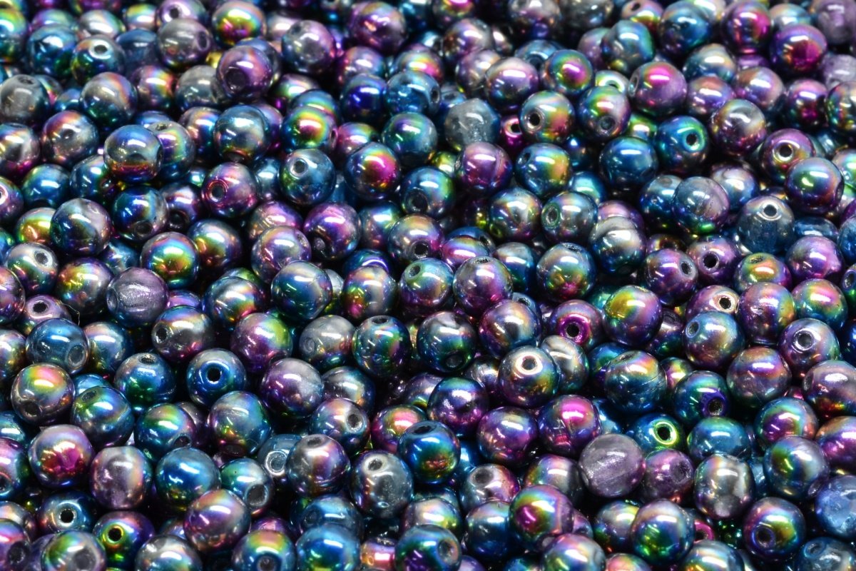 3mm Czech Round Druk Bead, Crystal Magic Blue/Pink, 50 pieces