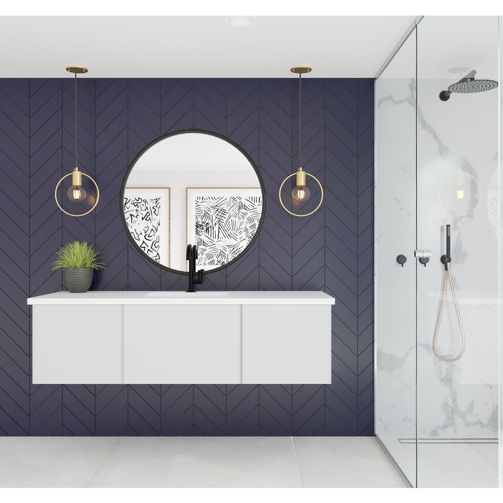 Vitri 60 - Cloud White Single Sink Cabinet + Matte White Viva Stone Solid Surface Center Sink Countertop