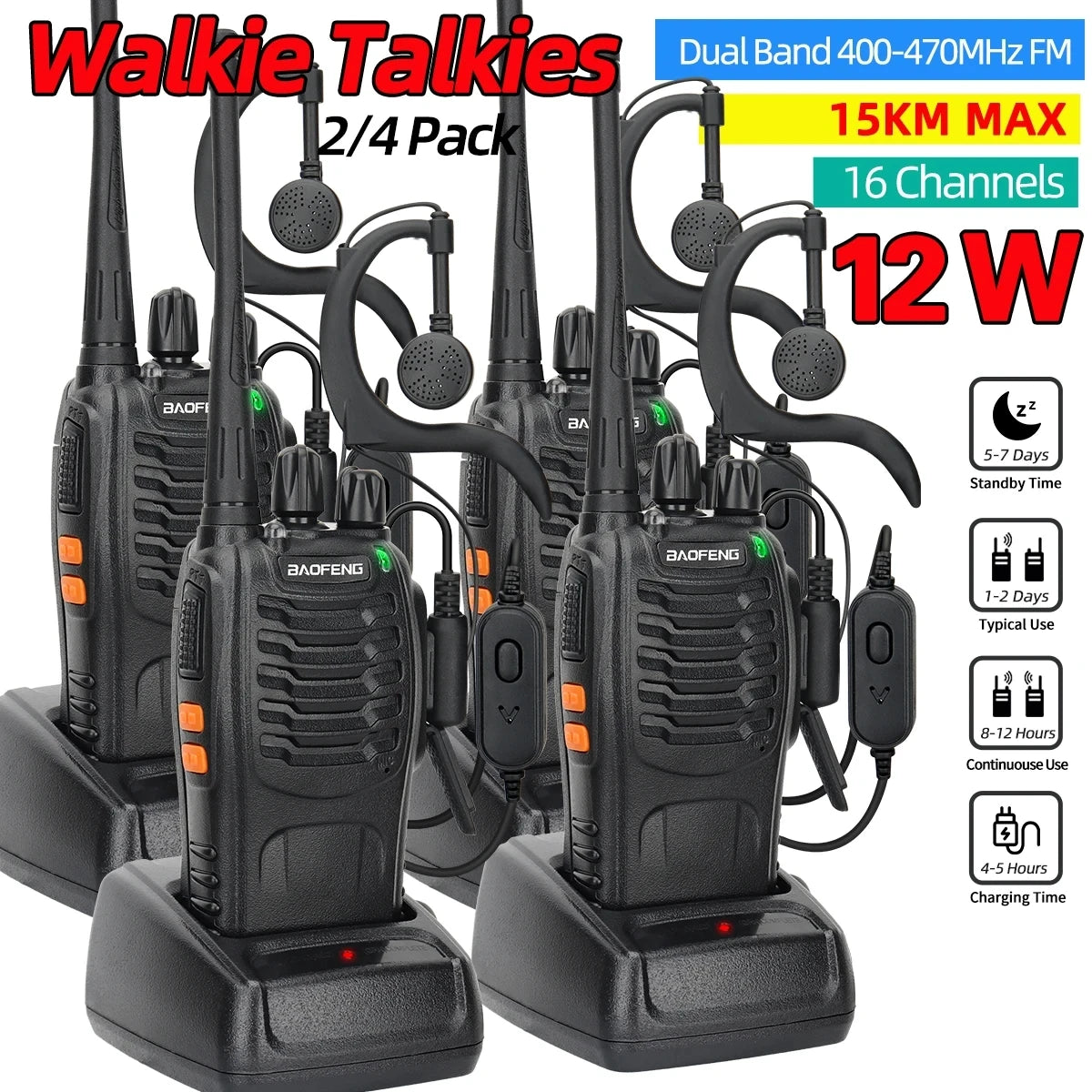 Walkie Talkie Dual Band Portable Long Range Standby UHF 400-470MHz USB Ham Two Way Radio
