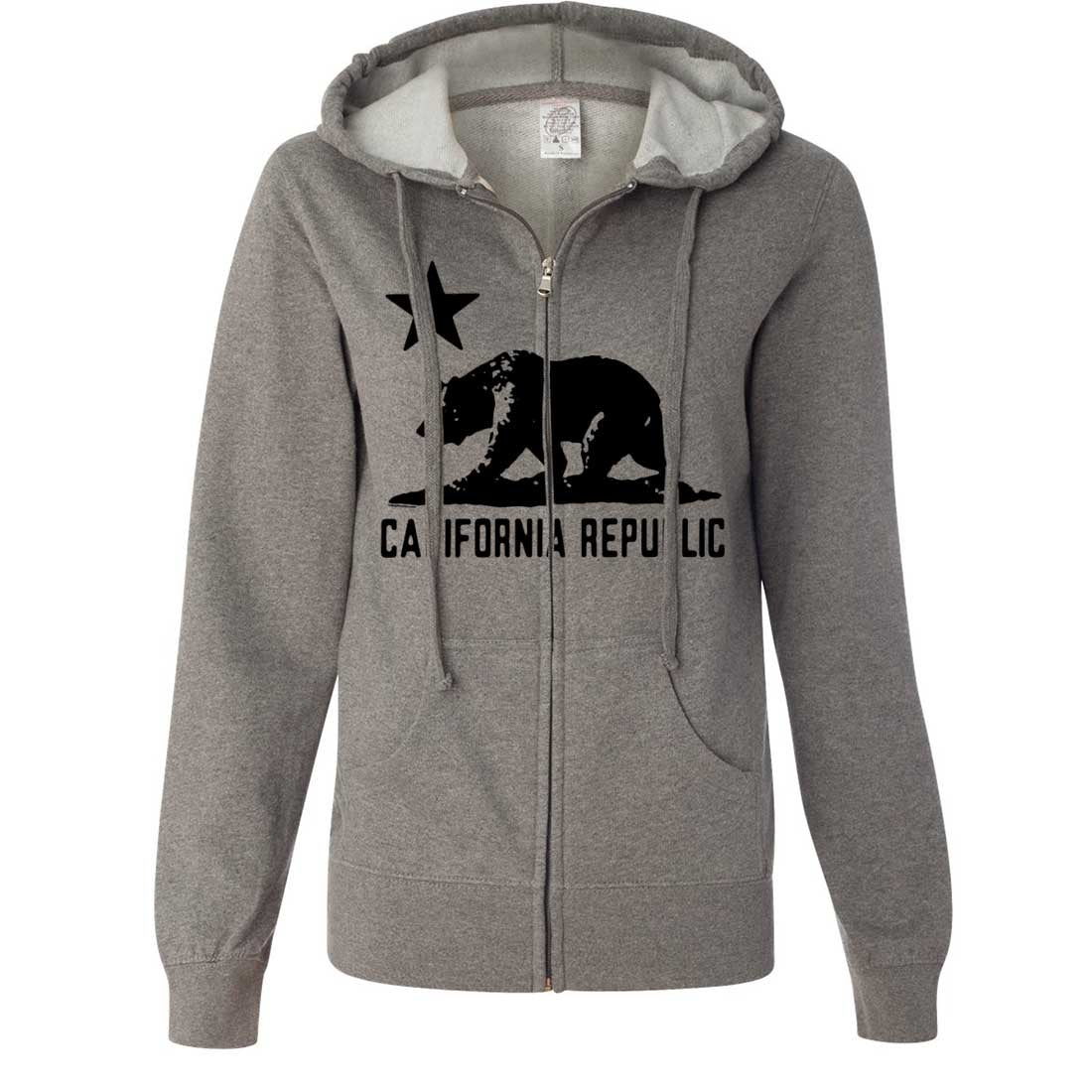 California Flag Oversize Black Silhouette Ladies Fitted Zip-Up Hoodie -  California Republic Clothes