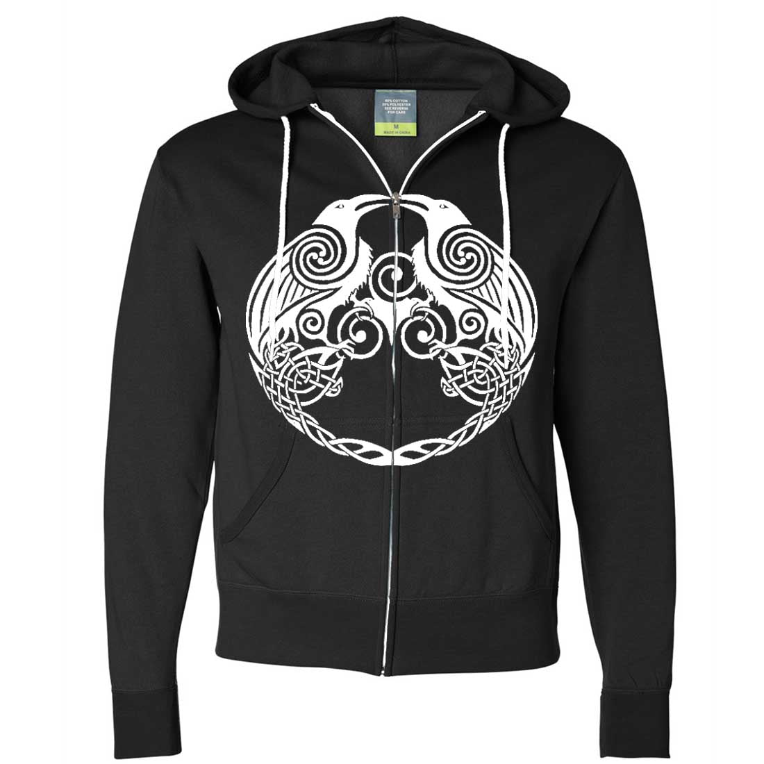 black hoodie white print