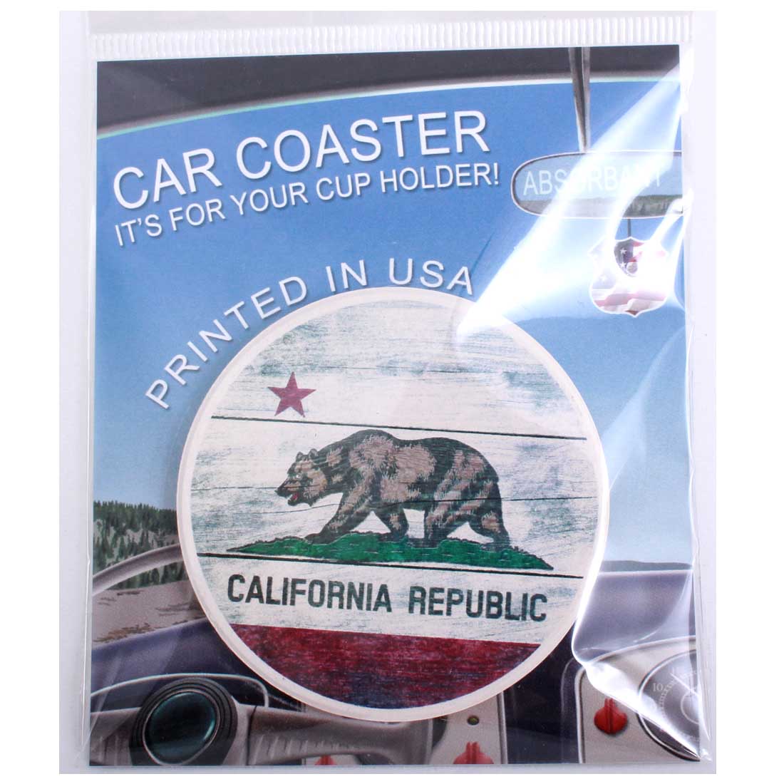 California Republic Bear Flag Ceramic Car Coaster - California
