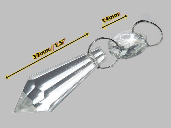 1 Clear Glass Torpedo 37 mm 1.5" Chandelier Crystals Transparent Drops Beads Droplets Light Parts - Seear Lights