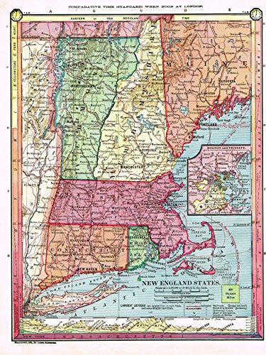 Barnes's Geography - "NEW ENGLAND STATES" Map by Monteith -1875 