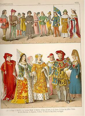 FRENCH COSTUMES from 1400 by Kretschmer - 1882 CHROMOLITHOGRAPH ...