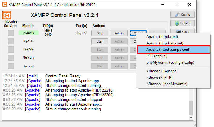 Configurar la captura de pantalla httpd-xampp.conf